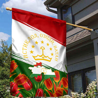 Tajikistan Independence Day Garden Flag Ismoil Somoni Monument Flag Map Red Tulips