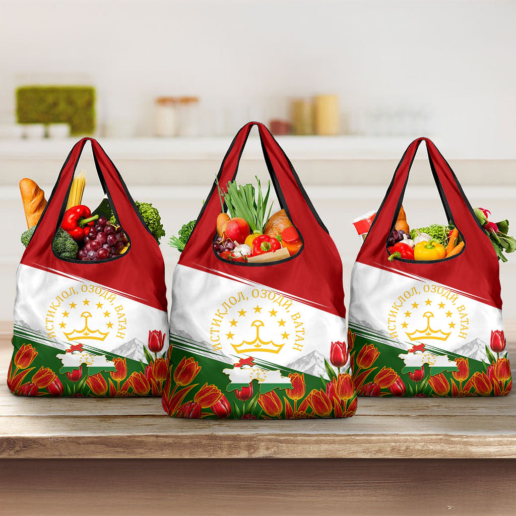 Tajikistan Independence Day Grocery Bag Ismoil Somoni Monument Flag Map Red Tulips