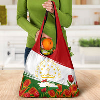 Tajikistan Independence Day Grocery Bag Ismoil Somoni Monument Flag Map Red Tulips