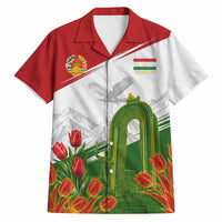 Tajikistan Independence Day Hawaiian Shirt Ismoil Somoni Monument Flag Map Red Tulips