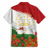 Tajikistan Independence Day Hawaiian Shirt Ismoil Somoni Monument Flag Map Red Tulips