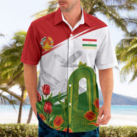 Tajikistan Independence Day Hawaiian Shirt Ismoil Somoni Monument Flag Map Red Tulips
