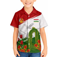Tajikistan Independence Day Hawaiian Shirt Ismoil Somoni Monument Flag Map Red Tulips