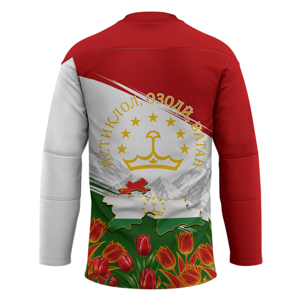 Tajikistan Independence Day Hockey Jersey Ismoil Somoni Monument Flag Map Red Tulips