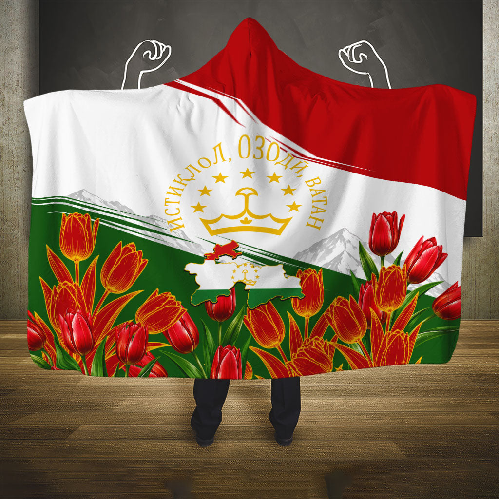 Tajikistan Independence Day Hooded Blanket Ismoil Somoni Monument Flag Map Red Tulips