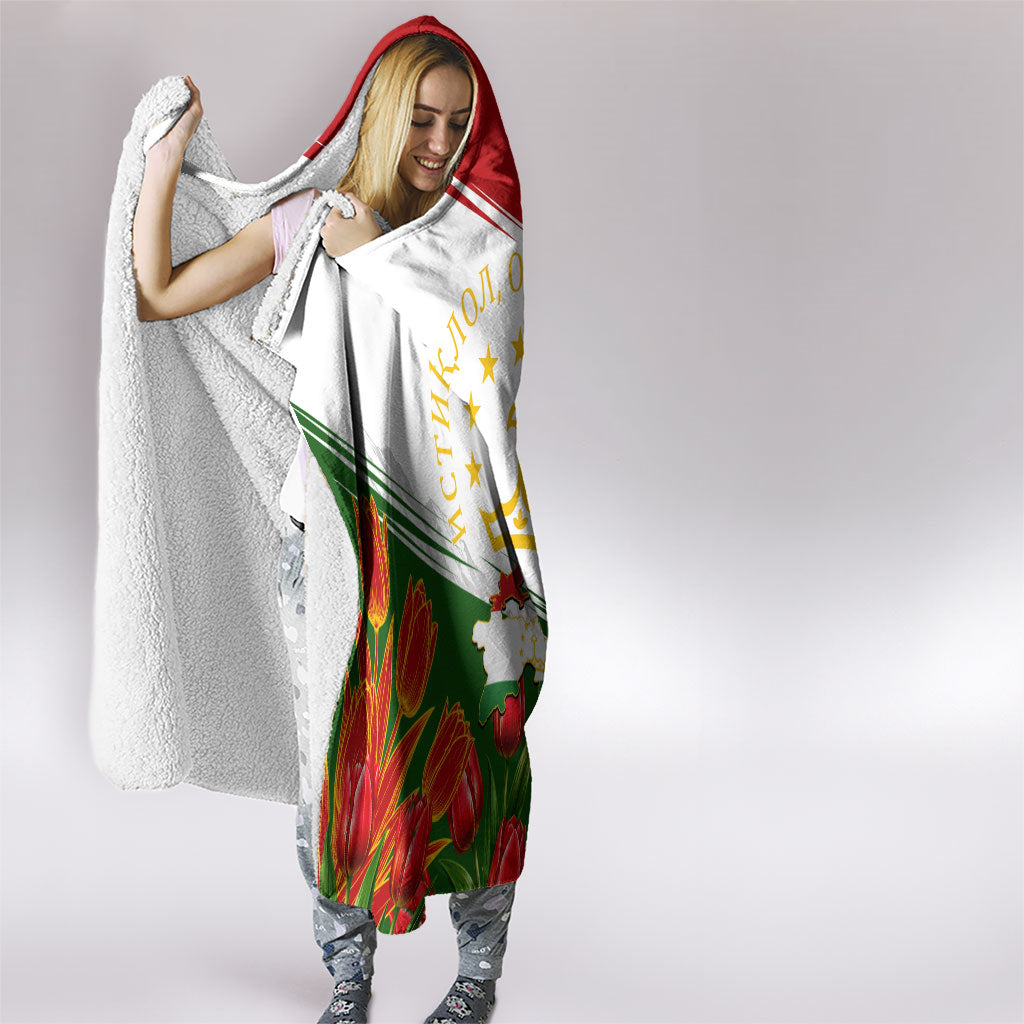 Tajikistan Independence Day Hooded Blanket Ismoil Somoni Monument Flag Map Red Tulips
