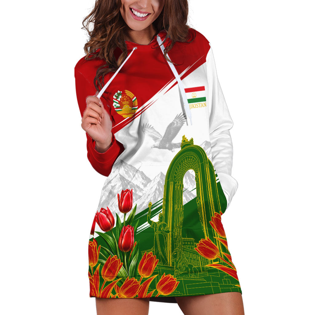 Tajikistan Independence Day Hoodie Dress Ismoil Somoni Monument Flag Map Red Tulips