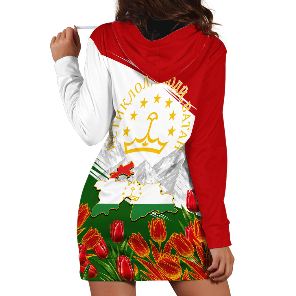 Tajikistan Independence Day Hoodie Dress Ismoil Somoni Monument Flag Map Red Tulips