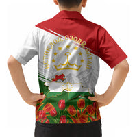 Tajikistan Independence Day Kid Hawaiian Shirt Ismoil Somoni Monument Flag Map Red Tulips