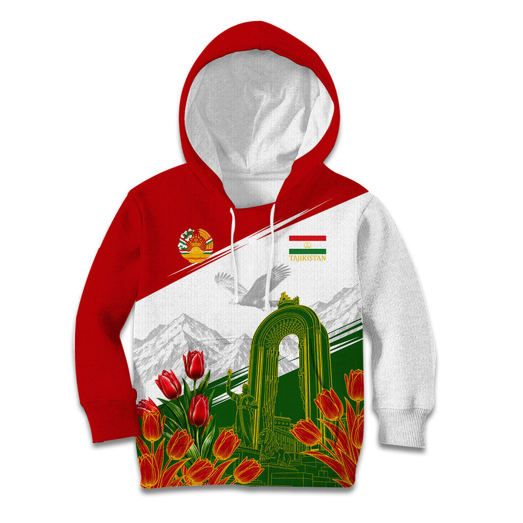 Tajikistan Independence Day Kid Hoodie Ismoil Somoni Monument Flag Map Red Tulips