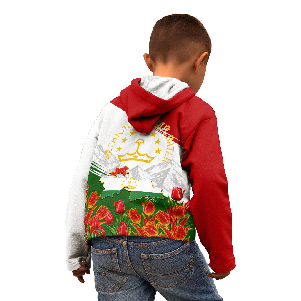 Tajikistan Independence Day Kid Hoodie Ismoil Somoni Monument Flag Map Red Tulips