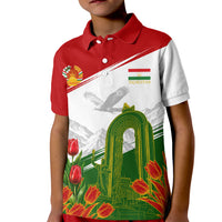 Tajikistan Independence Day Kid Polo Shirt Ismoil Somoni Monument Flag Map Red Tulips