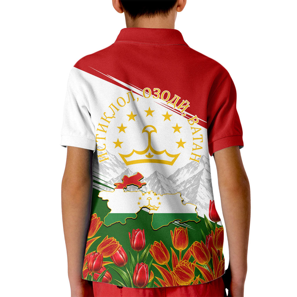 Tajikistan Independence Day Kid Polo Shirt Ismoil Somoni Monument Flag Map Red Tulips