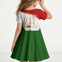 Tajikistan Independence Day Kid Short Sleeve Dress Ismoil Somoni Monument Flag Map Red Tulips