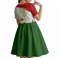 Tajikistan Independence Day Kid Short Sleeve Dress Ismoil Somoni Monument Flag Map Red Tulips