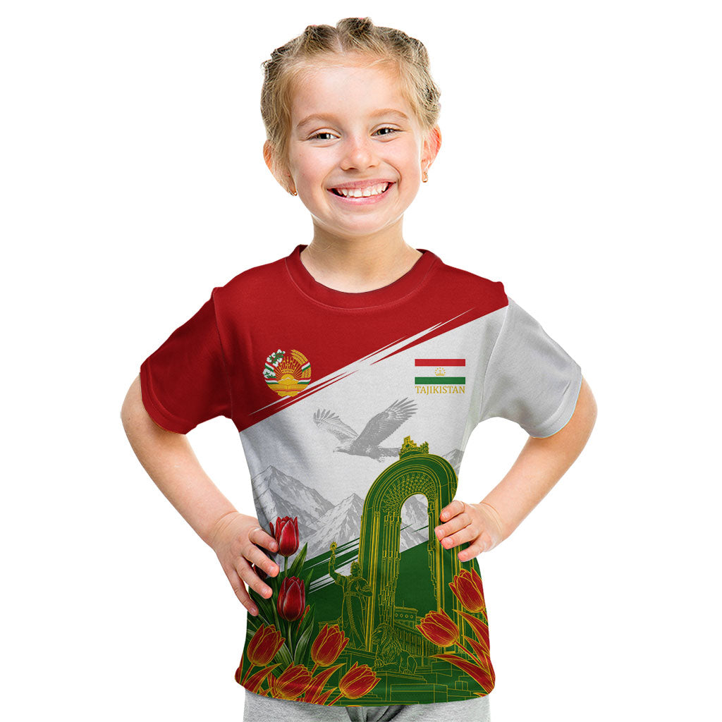 Tajikistan Independence Day Kid T Shirt Ismoil Somoni Monument Flag Map Red Tulips