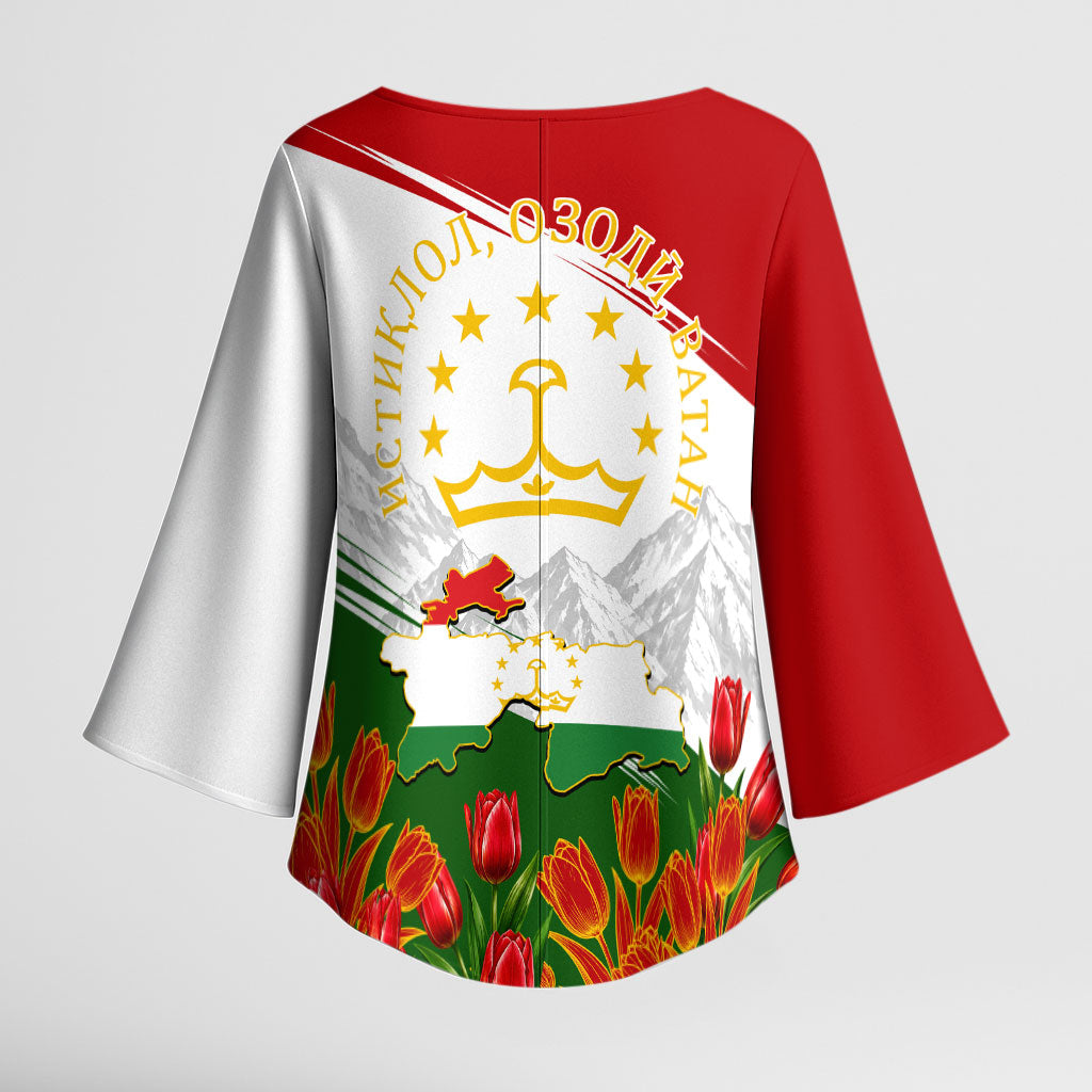 Tajikistan Independence Day Kimono Sleeve Blouse Ismoil Somoni Monument Flag Map Red Tulips