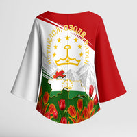 Tajikistan Independence Day Kimono Sleeve Blouse Ismoil Somoni Monument Flag Map Red Tulips