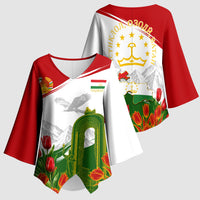 Tajikistan Independence Day Kimono Sleeve Blouse Ismoil Somoni Monument Flag Map Red Tulips