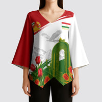 Tajikistan Independence Day Kimono Sleeve Blouse Ismoil Somoni Monument Flag Map Red Tulips
