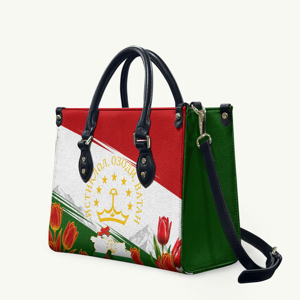 Tajikistan Independence Day Leather Bag Ismoil Somoni Monument Flag Map Red Tulips