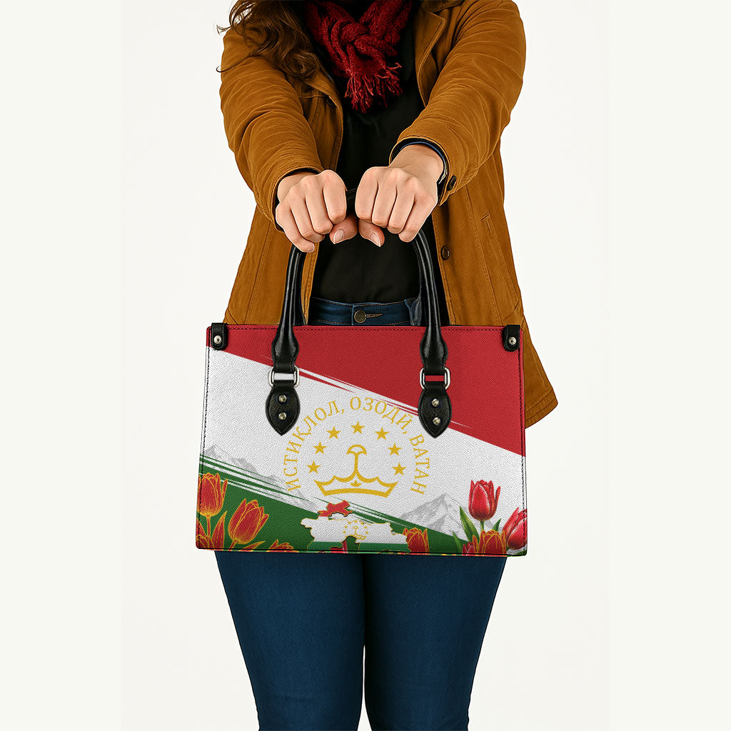 Tajikistan Independence Day Leather Bag Ismoil Somoni Monument Flag Map Red Tulips