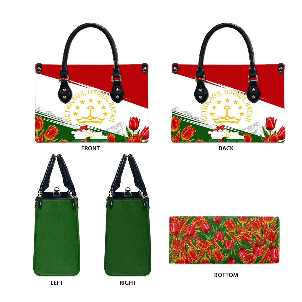 Tajikistan Independence Day Leather Bag Ismoil Somoni Monument Flag Map Red Tulips
