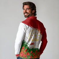 Tajikistan Independence Day Long Sleeve Polo Shirt Ismoil Somoni Monument Flag Map Red Tulips