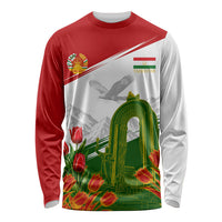 Tajikistan Independence Day Long Sleeve Shirt Ismoil Somoni Monument Flag Map Red Tulips