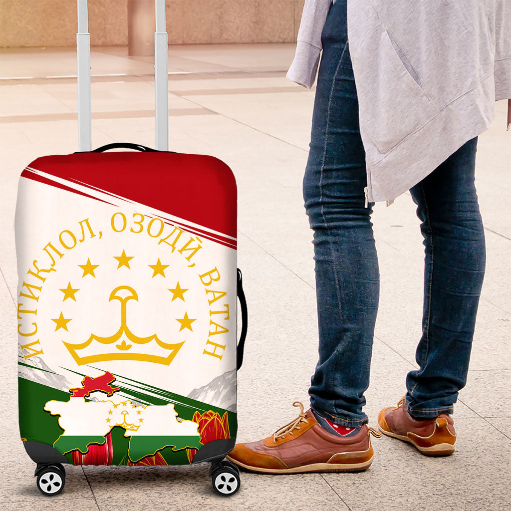 Tajikistan Independence Day Luggage Cover Ismoil Somoni Monument Flag Map Red Tulips