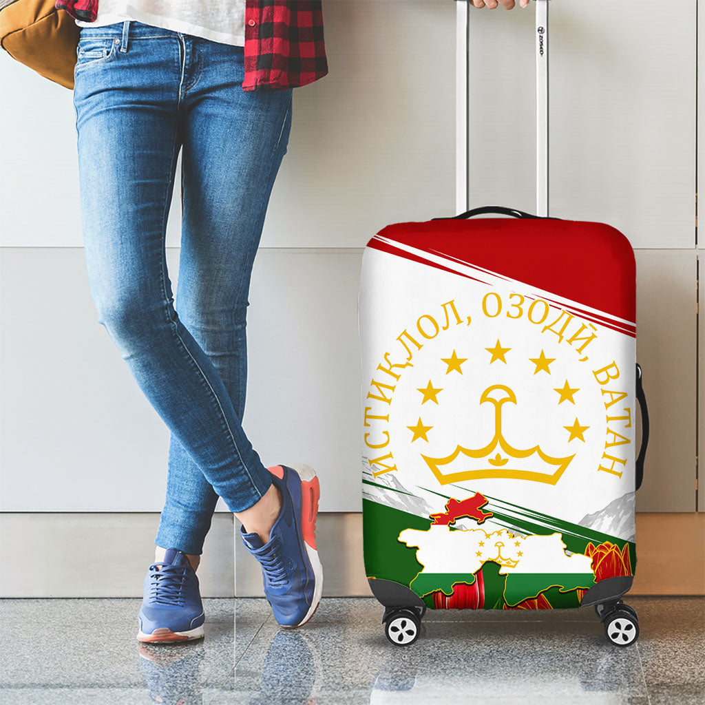 Tajikistan Independence Day Luggage Cover Ismoil Somoni Monument Flag Map Red Tulips