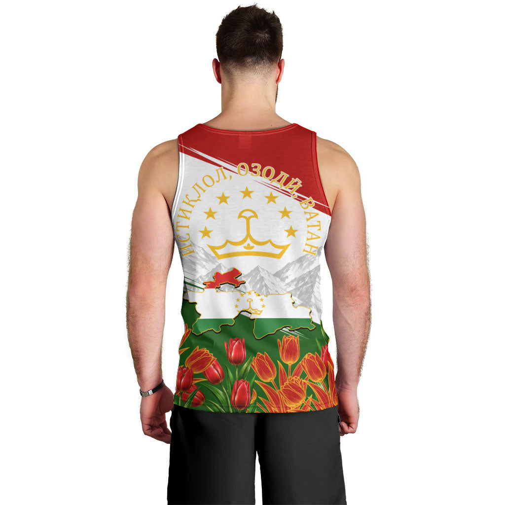 Tajikistan Independence Day Men Tank Top Ismoil Somoni Monument Flag Map Red Tulips