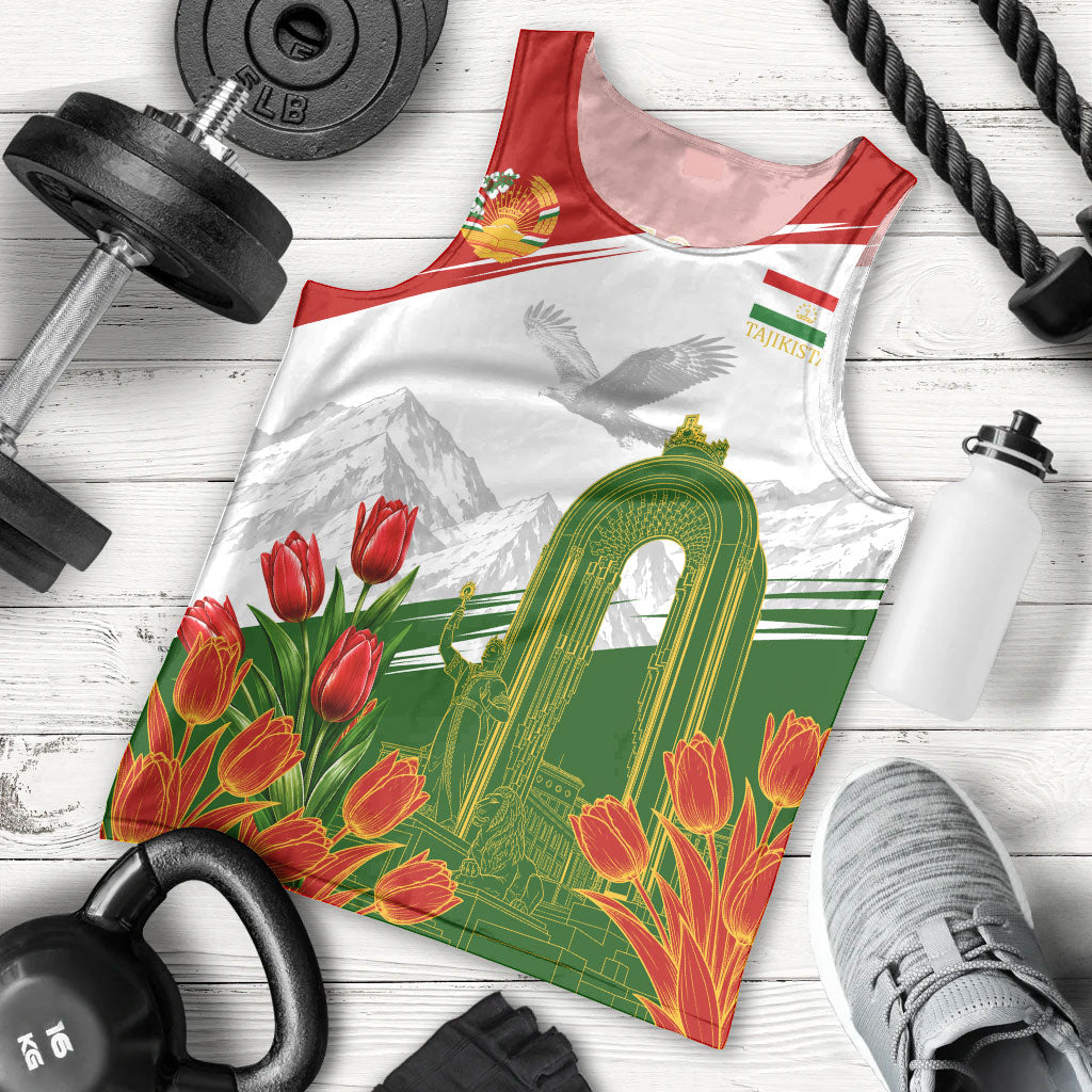 Tajikistan Independence Day Men Tank Top Ismoil Somoni Monument Flag Map Red Tulips
