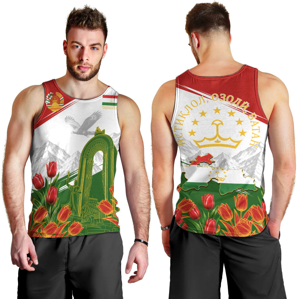 Tajikistan Independence Day Men Tank Top Ismoil Somoni Monument Flag Map Red Tulips