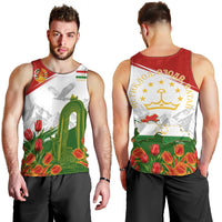 Tajikistan Independence Day Men Tank Top Ismoil Somoni Monument Flag Map Red Tulips