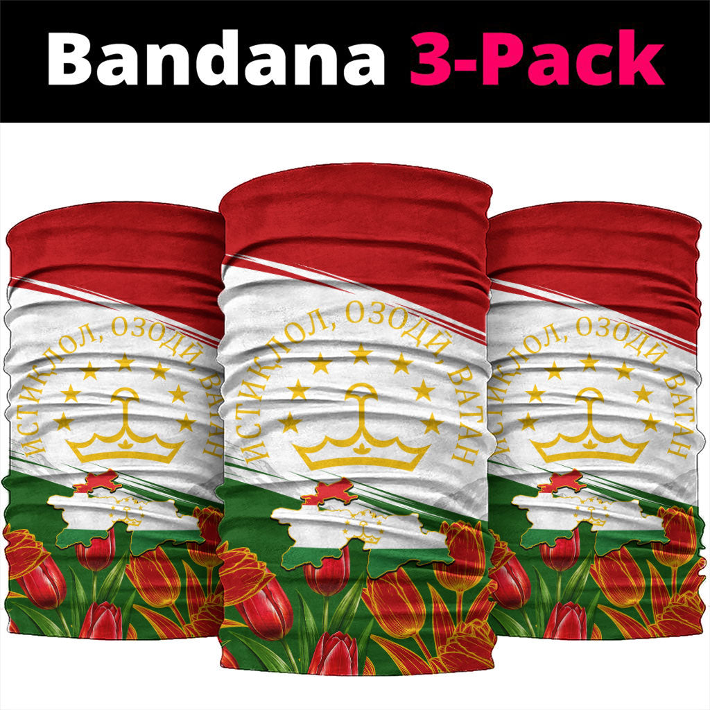 Tajikistan Independence Day Neck Gaiter Ismoil Somoni Monument Flag Map Red Tulips