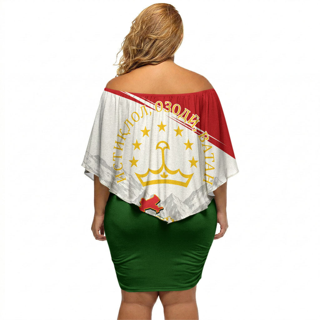 Tajikistan Independence Day Off Shoulder Short Dress Ismoil Somoni Monument Flag Map Red Tulips