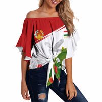 Tajikistan Independence Day Off Shoulder Wrap Waist Top Ismoil Somoni Monument Flag Map Red Tulips