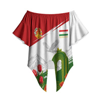 Tajikistan Independence Day Off Shoulder Wrap Waist Top Ismoil Somoni Monument Flag Map Red Tulips