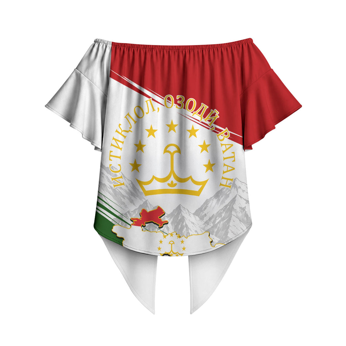 Tajikistan Independence Day Off Shoulder Wrap Waist Top Ismoil Somoni Monument Flag Map Red Tulips