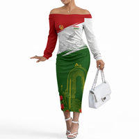 Tajikistan Independence Day Off The Shoulder Long Sleeve Dress Ismoil Somoni Monument Flag Map Red Tulips