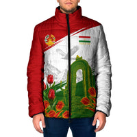Tajikistan Independence Day Padded Jacket Ismoil Somoni Monument Flag Map Red Tulips