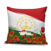 Tajikistan Independence Day Pillow Cover Ismoil Somoni Monument Flag Map Red Tulips