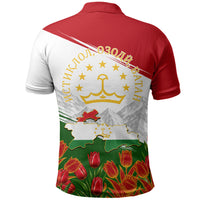 Tajikistan Independence Day Polo Shirt Ismoil Somoni Monument Flag Map Red Tulips