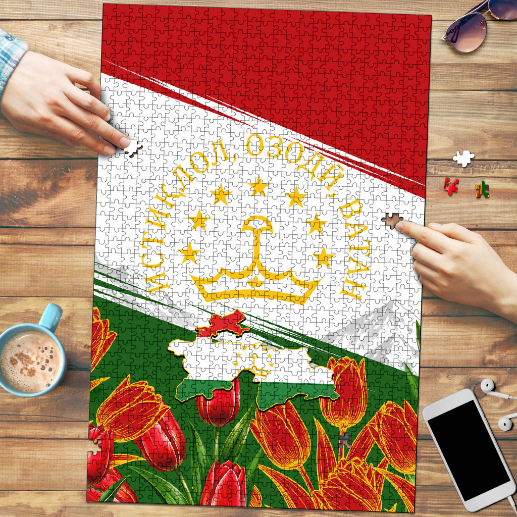 Tajikistan Independence Day Puzzle Ismoil Somoni Monument Flag Map Red Tulips