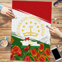 Tajikistan Independence Day Puzzle Ismoil Somoni Monument Flag Map Red Tulips