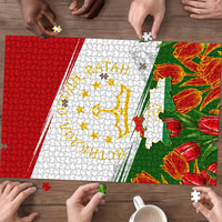 Tajikistan Independence Day Puzzle Ismoil Somoni Monument Flag Map Red Tulips