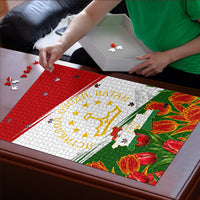 Tajikistan Independence Day Puzzle Ismoil Somoni Monument Flag Map Red Tulips
