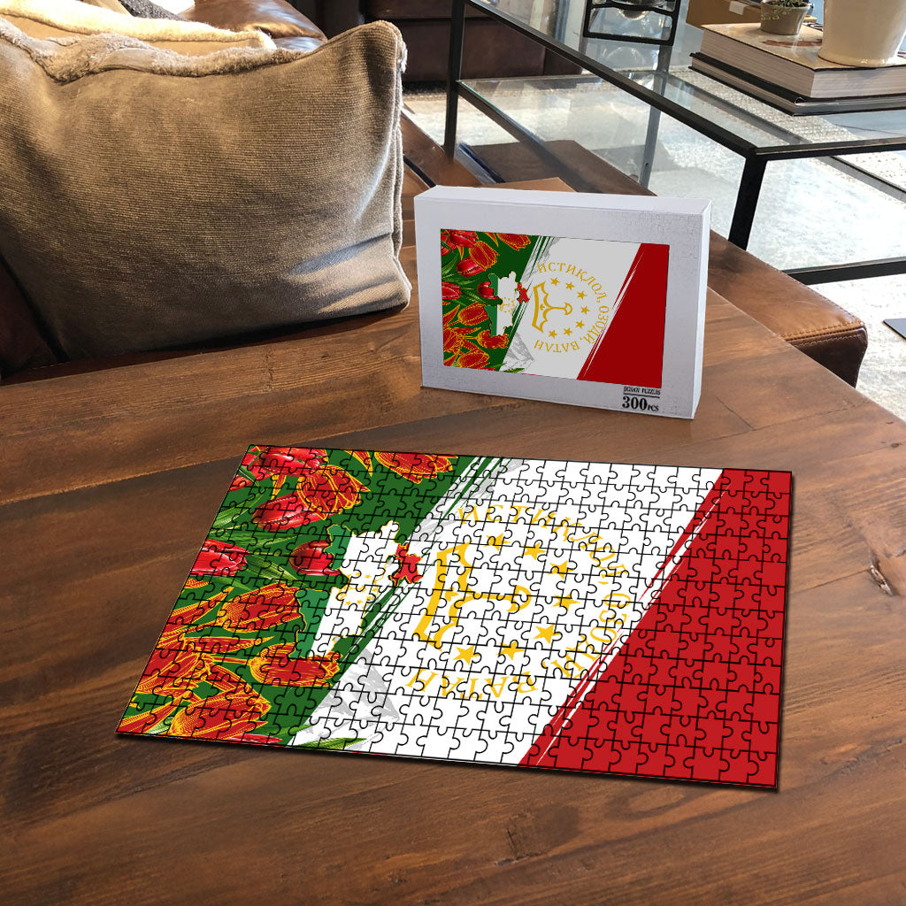 Tajikistan Independence Day Puzzle Ismoil Somoni Monument Flag Map Red Tulips