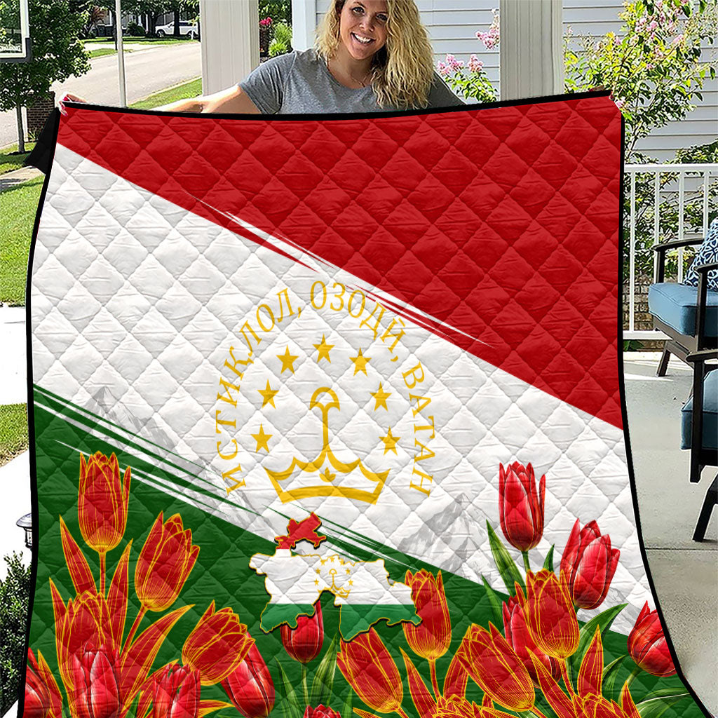 Tajikistan Independence Day Quilt Ismoil Somoni Monument Flag Map Red Tulips